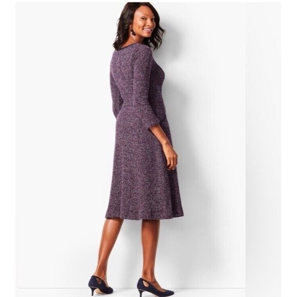 Talbots Twisted Boucle Tweed Knit Midi Fit & Flare Dress Black and Pink Classic - Picture 1 of 8